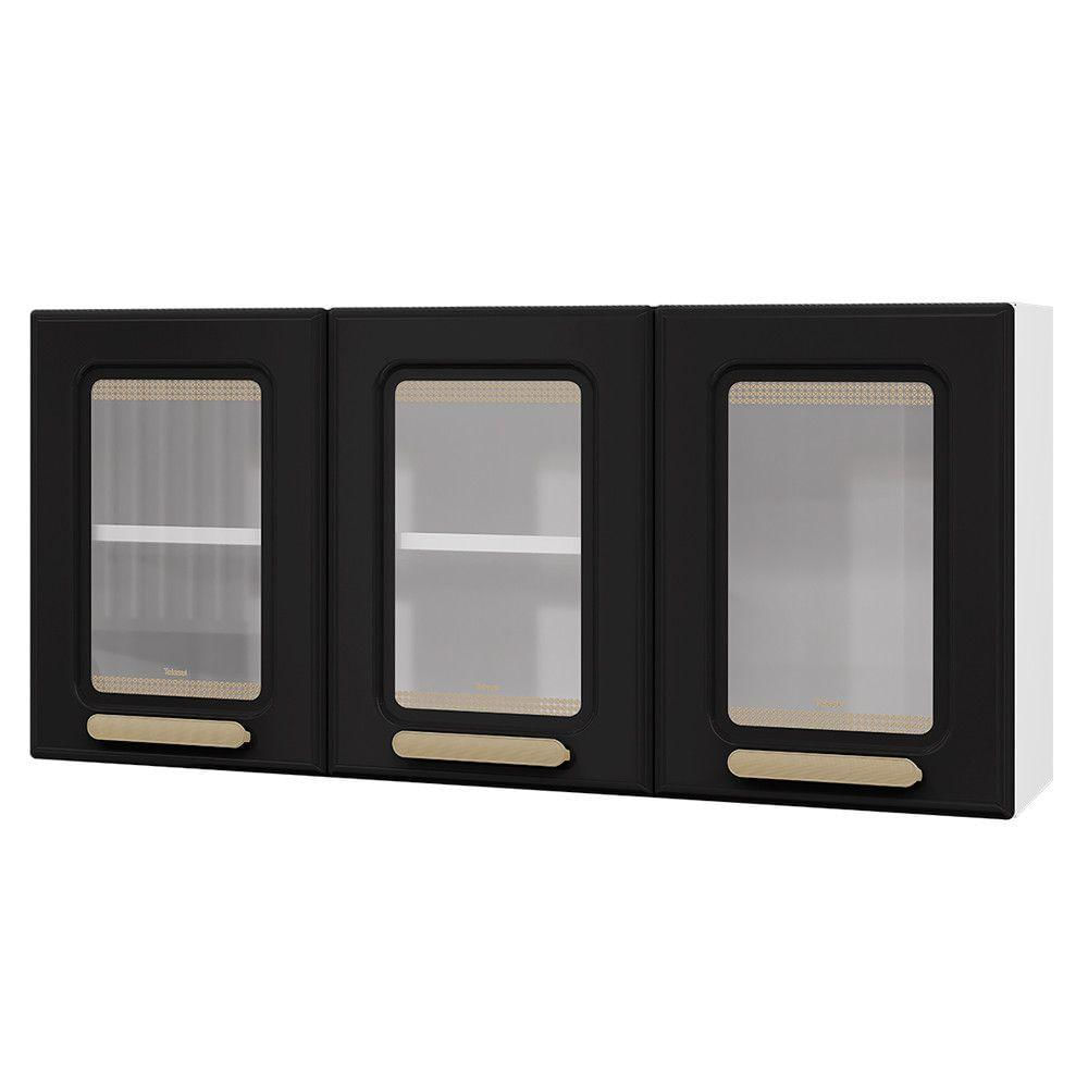 Miniatura Armário Aéreo De Cozinha ágata 3 Portas Com Vidro 817007 Telasul Preto