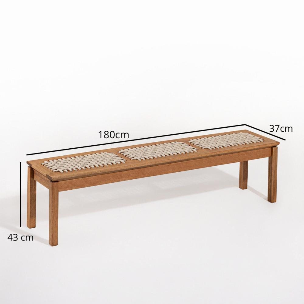 Conjunto 1 Banco 4 Cadeiras e 1 Mesa 180cm Traço Stain Jatobá/Corda Areia