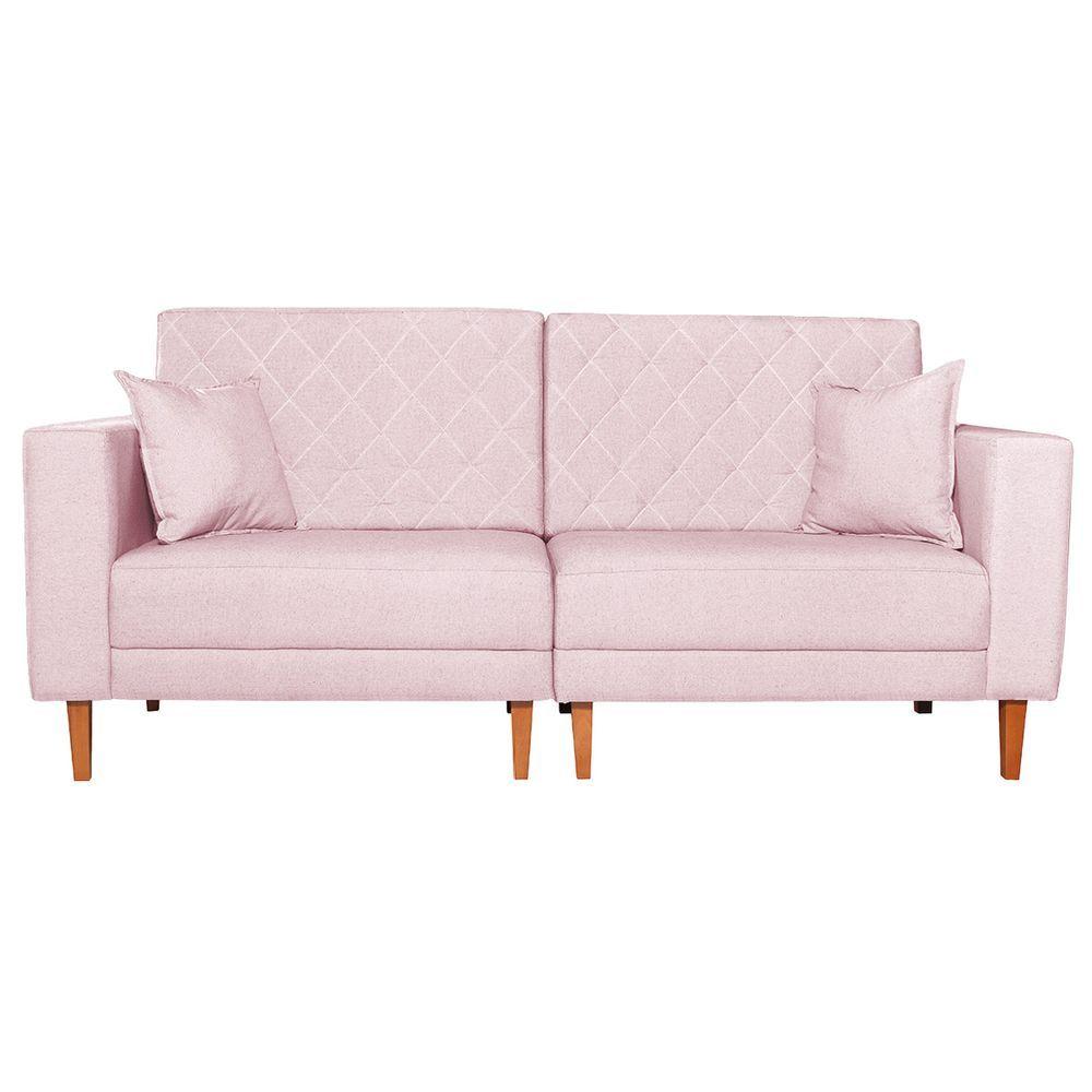 Sofá 03 Lugares Living Ponza Suede Cor Rosa Bebê