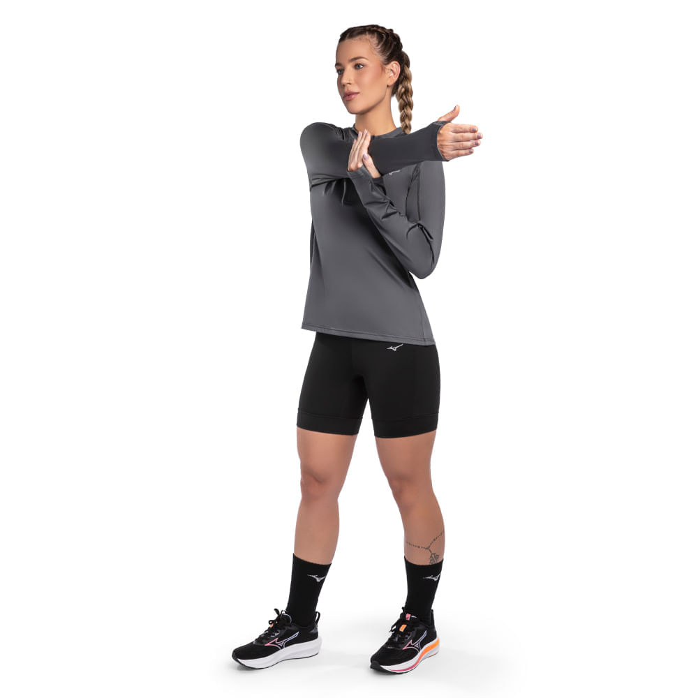 Miniatura Camiseta Manga Longa de Corrida Feminina Mizuno Térmica G Cinza