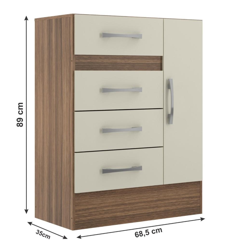 Miniatura Cômoda Sapateira Grande 4 Gavetas 1 Porta Castanho/OffWhite