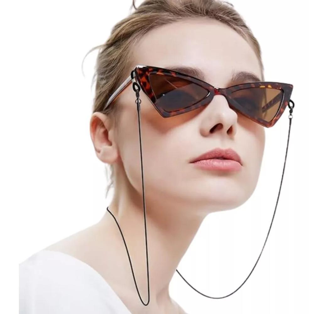 Corrente Óculos Sol Masculina Metal Preto - Kit 05 Unid.