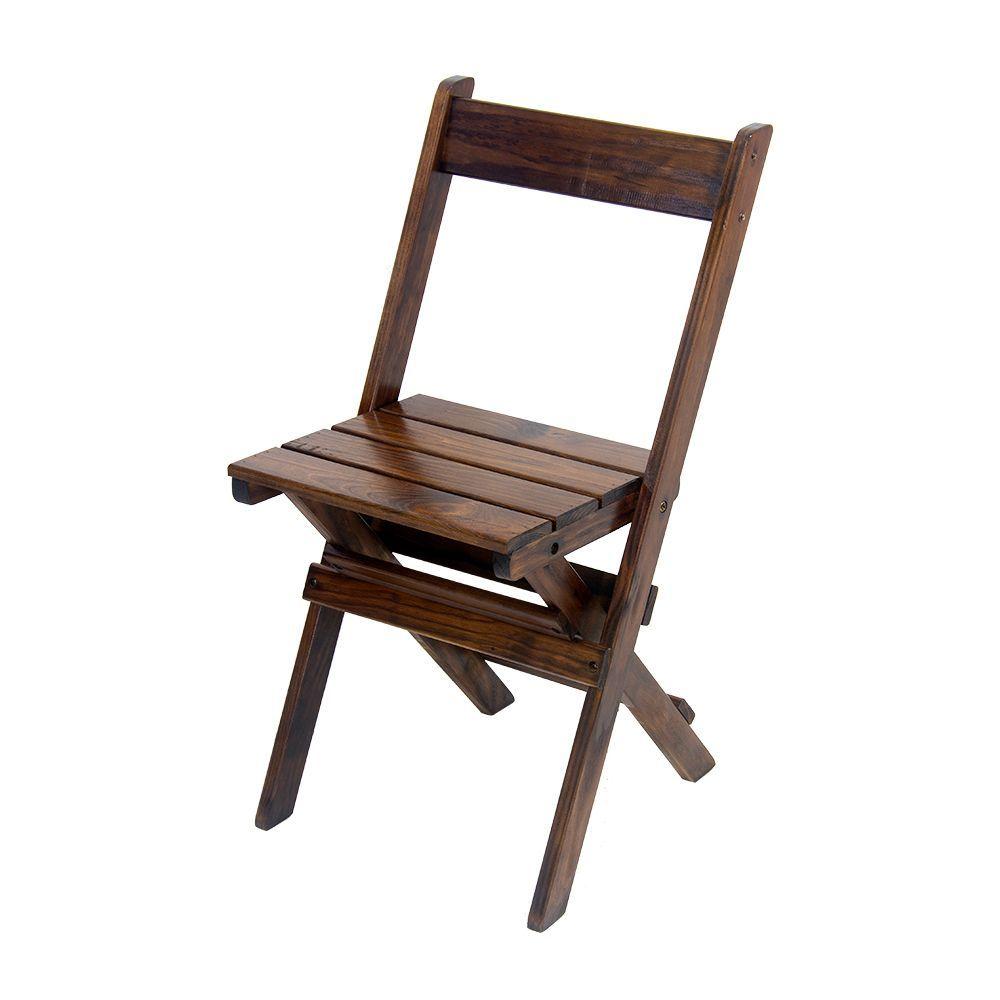 Miniatura Conjunto Mesa Dobrável 60x60cm Com 4 Cadeiras Em Madeira Maciça - Imbuia - Marrom