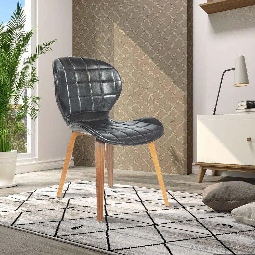 Kit 3 Cadeiras De Jantar Moderna Com Tressê Base Madeira Lucy R02 Sintético Preto - Mpozenato