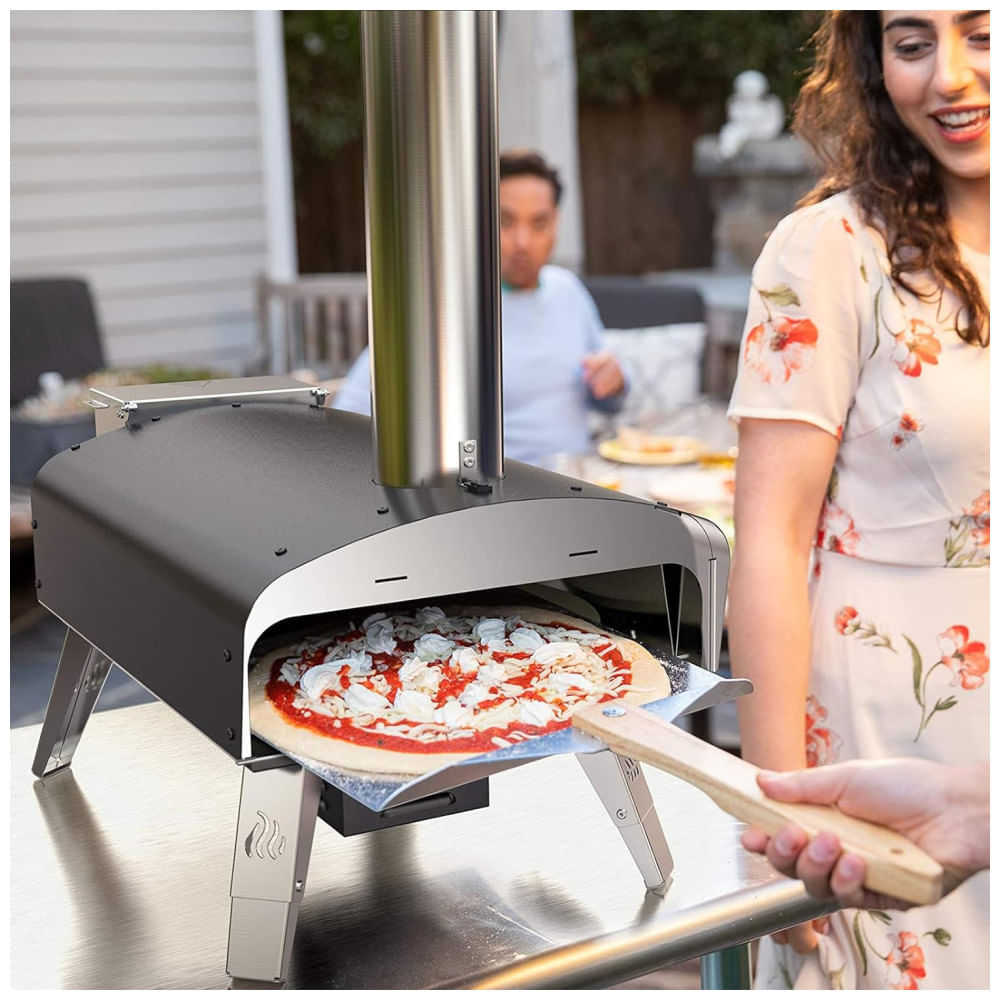 Miniatura Forno a Lenha Externo Portátil com Rotação Automática e Pedra para Pizza, Mimiuo, Preto 110v