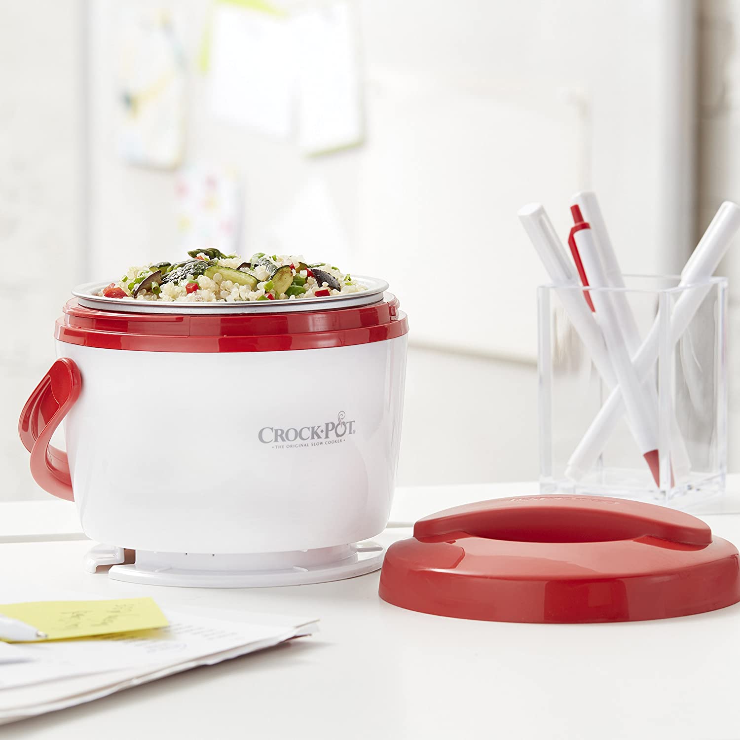 CrockPot Marmita Elétrica Portátil 600 mL com Pote Removível 11 0V Vermelha