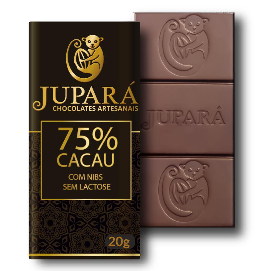 Miniatura Chocolates Jupará 75% Cacau Sem Lactose Com Nibs 26 Unidades