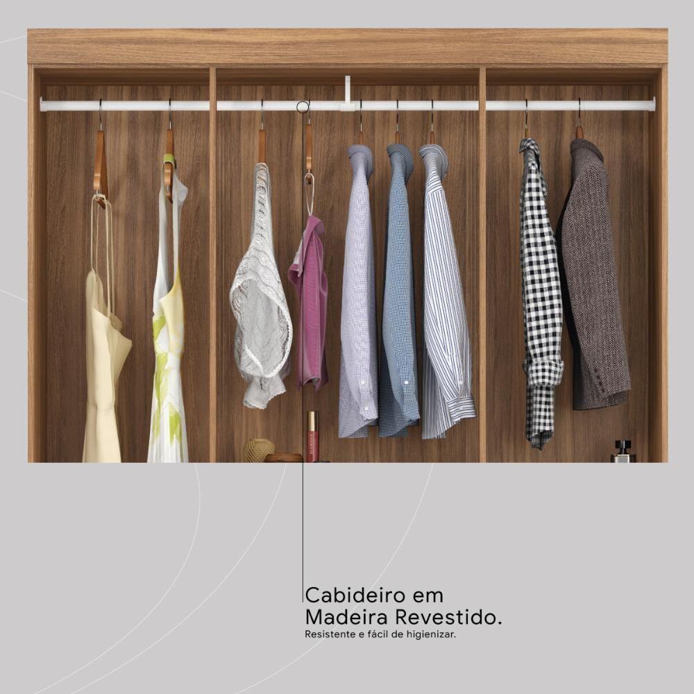 Guarda-roupa Com 6 Portas E 2 Gavetas 128cm Multimóveis Cr35283 Amêndola/off White