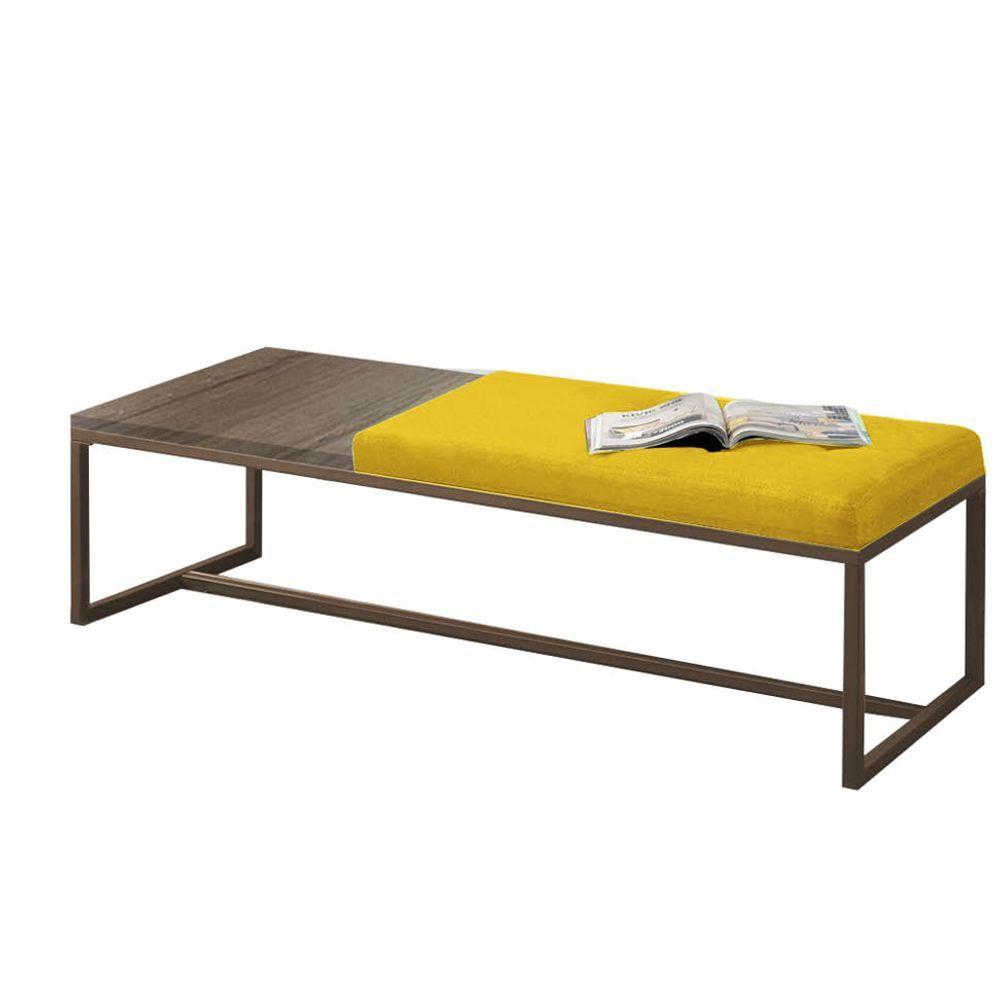 Miniatura Calçadeira Recamier Londres 140cm Marrom Corino Amarelo Mdf Castanho - Ahazzo Móveis