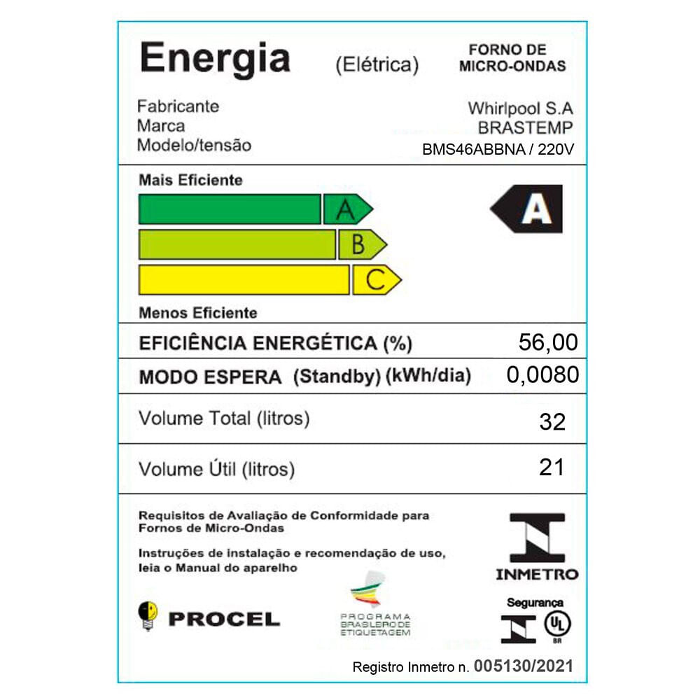 Miniatura Microondas 32 Litros com Menu Gourmet 900W BMS46AB Brastemp Branco - 110V