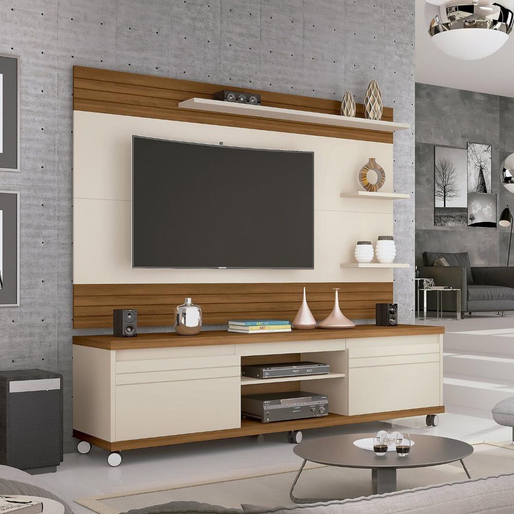 Miniatura Rack com Painel para Tv 60 Polegadas Mirage Off White /Freijó