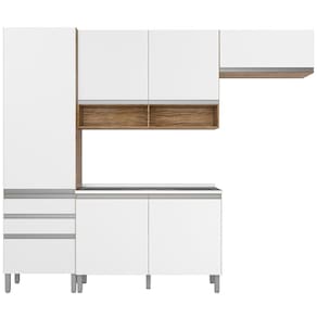 Miniatura Cozinha Compacta Bartira Jaspe com 1 Pia, 6 Portas, 3 Gavetas e 6 Prateleiras - 260,4 cm de Largura Damasco/Branco