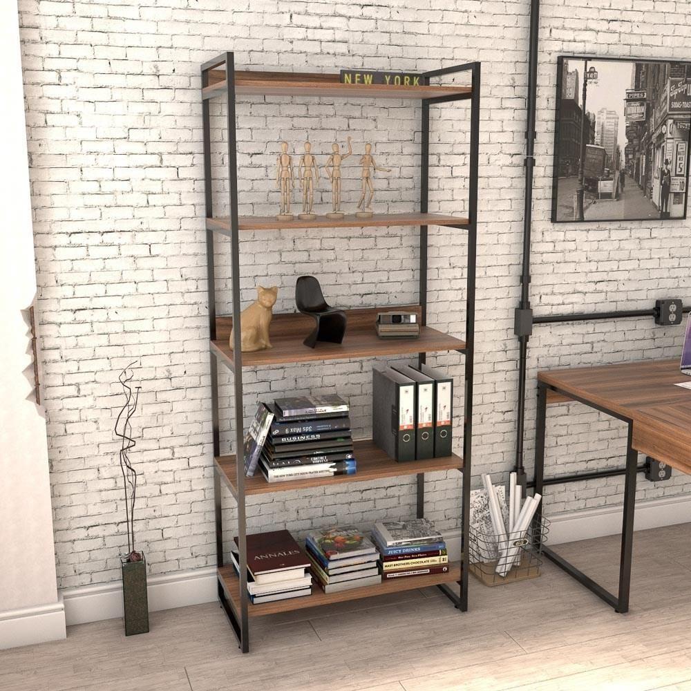 Miniatura Estante Livreiro Multiuso 80cm 5 Prateleiras Nogal