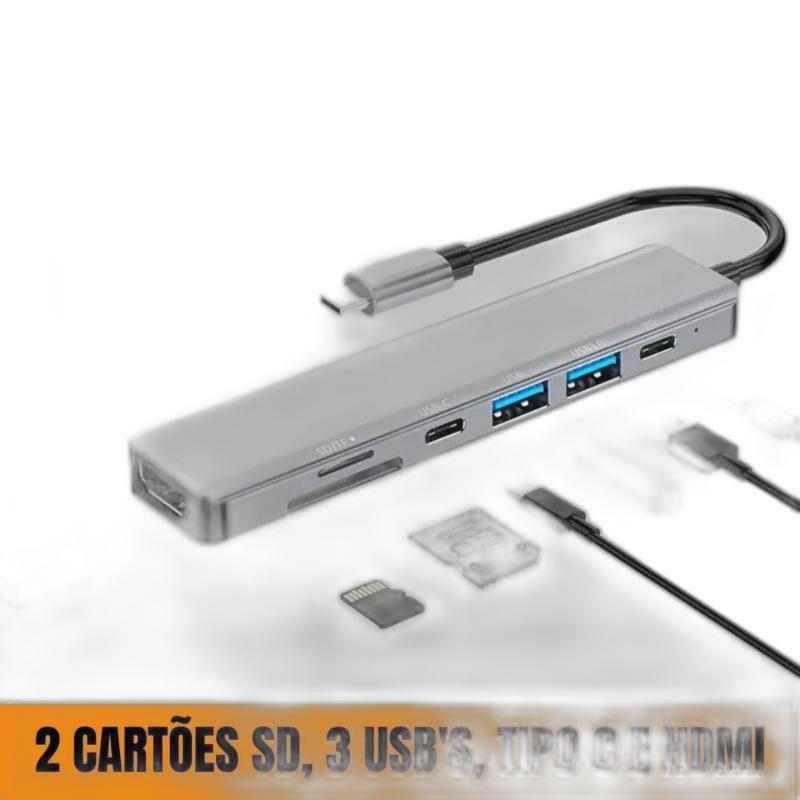 Hub Cabo Adaptador Multiportas Usb-C 7 Em 1 Hdmi 4K Usb 3.0