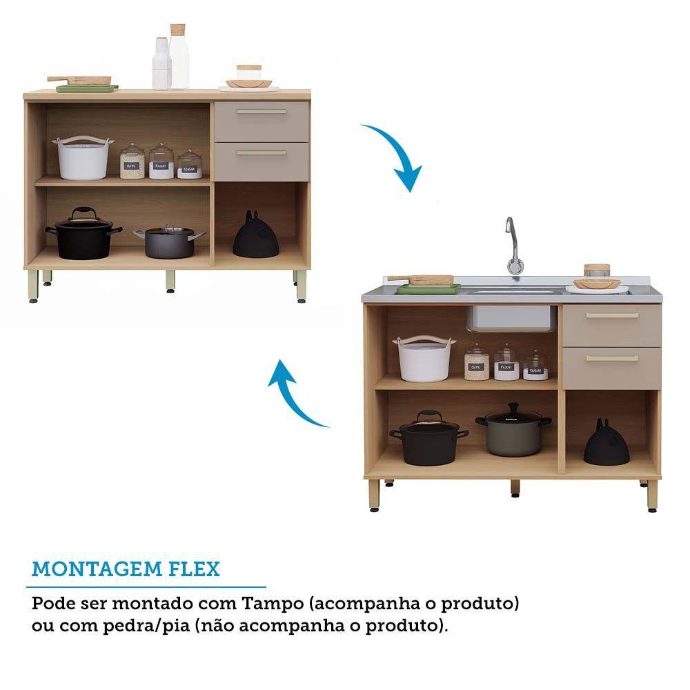 Miniatura Cozinha Compacta 100% Mdf 2 Pçs 120cm Duna Freijó/Cinammon