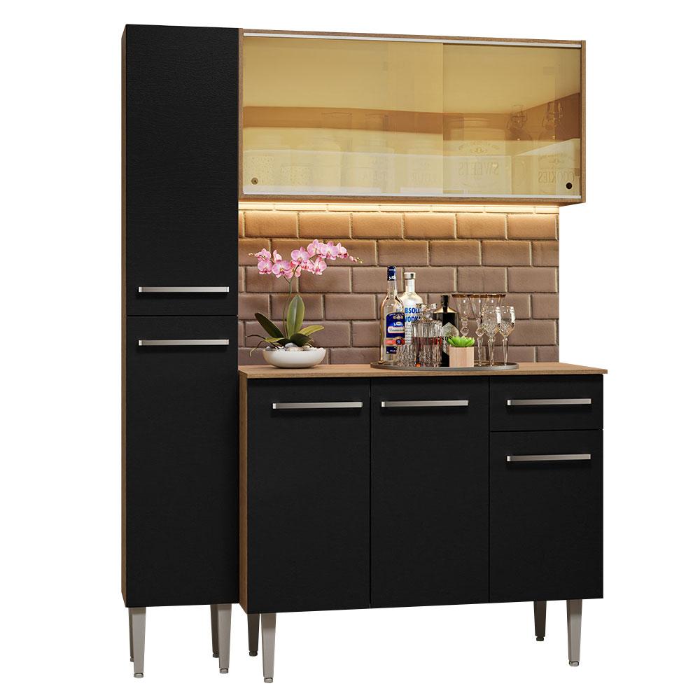 Miniatura Armário de Cozinha Compacta 137cm Rustic/Preto Emilly Madesa 06 Rustic/Preto