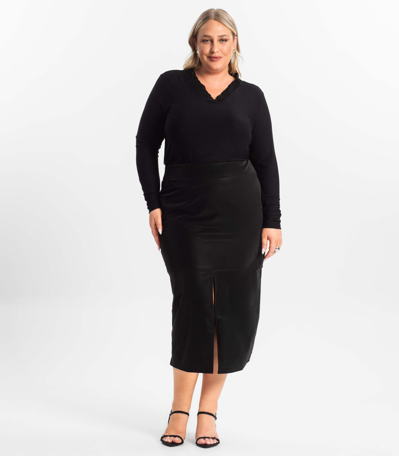 Miniatura Blusa Plus Size Manga Longa Feminina Secret Glam Preto Plus G1