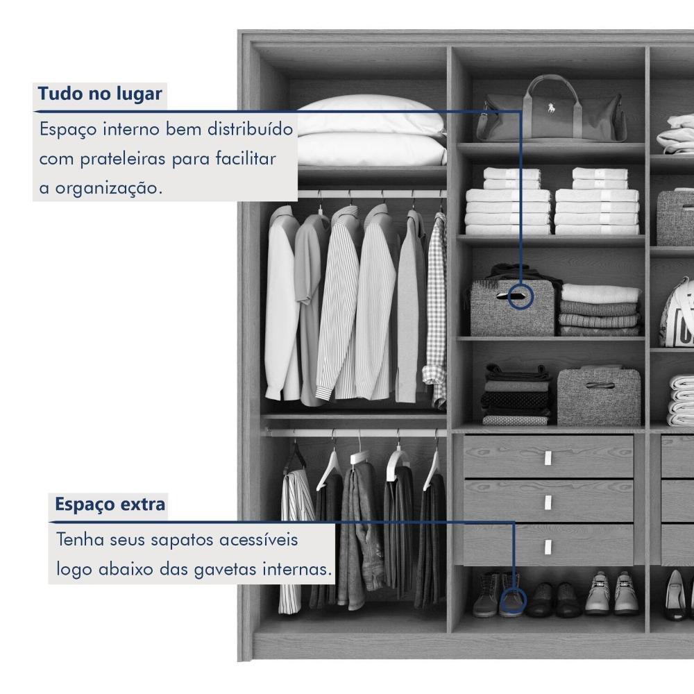 Guarda-roupa 8 Portas 6 Gavetas 100% Mdf Ergon Amêndoa Clean/Off White