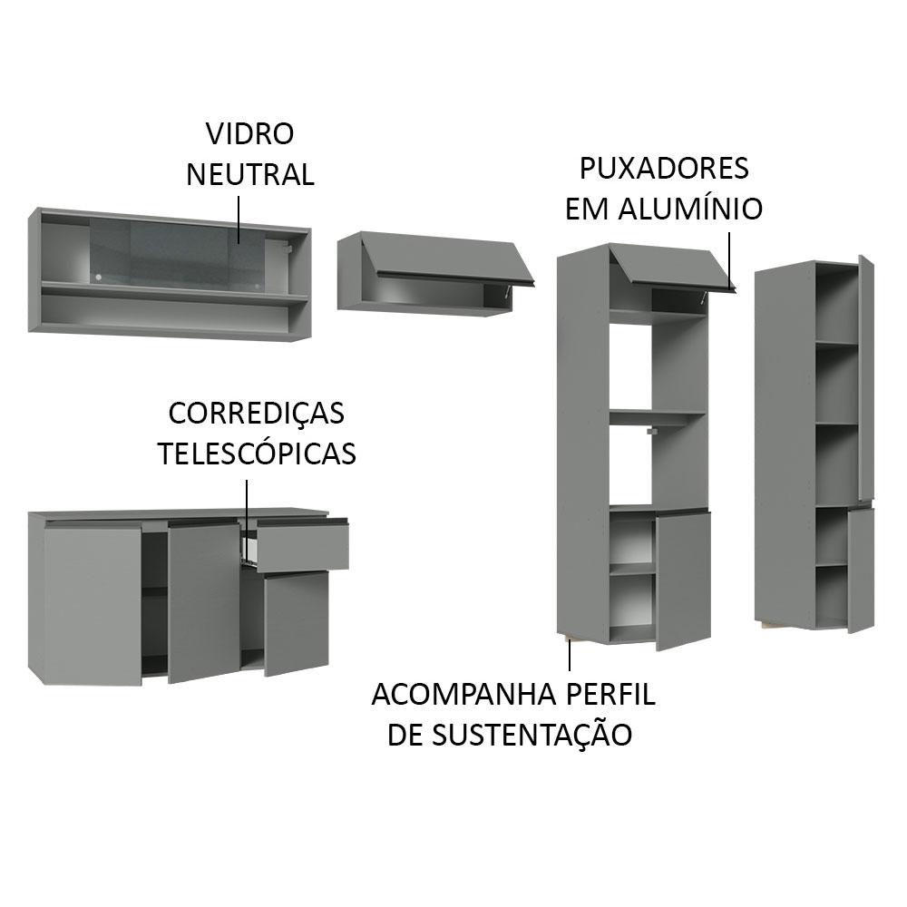 Miniatura Armário de Cozinha Completa Suspenso 300cm Cinza Nice Madesa 07 Cinza