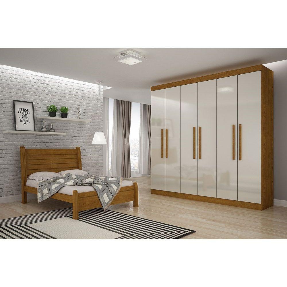 Guarda Roupa Casal Hera 6 Portas Rufato Imbuia/off White
