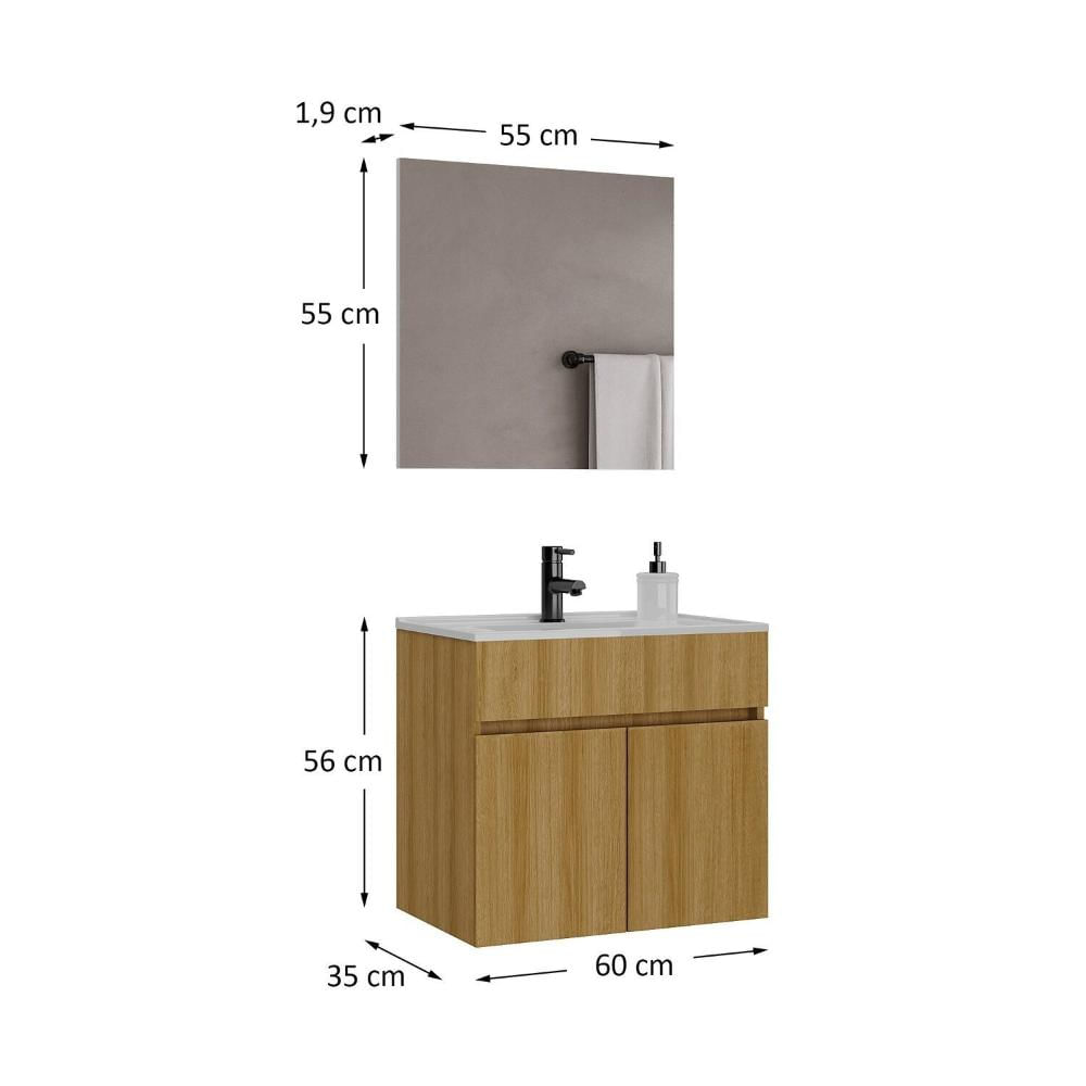 Miniatura Conjunto de Banheiro Completo com Gabinete Cuba e Espelheira 60cm Linha Patina Mel