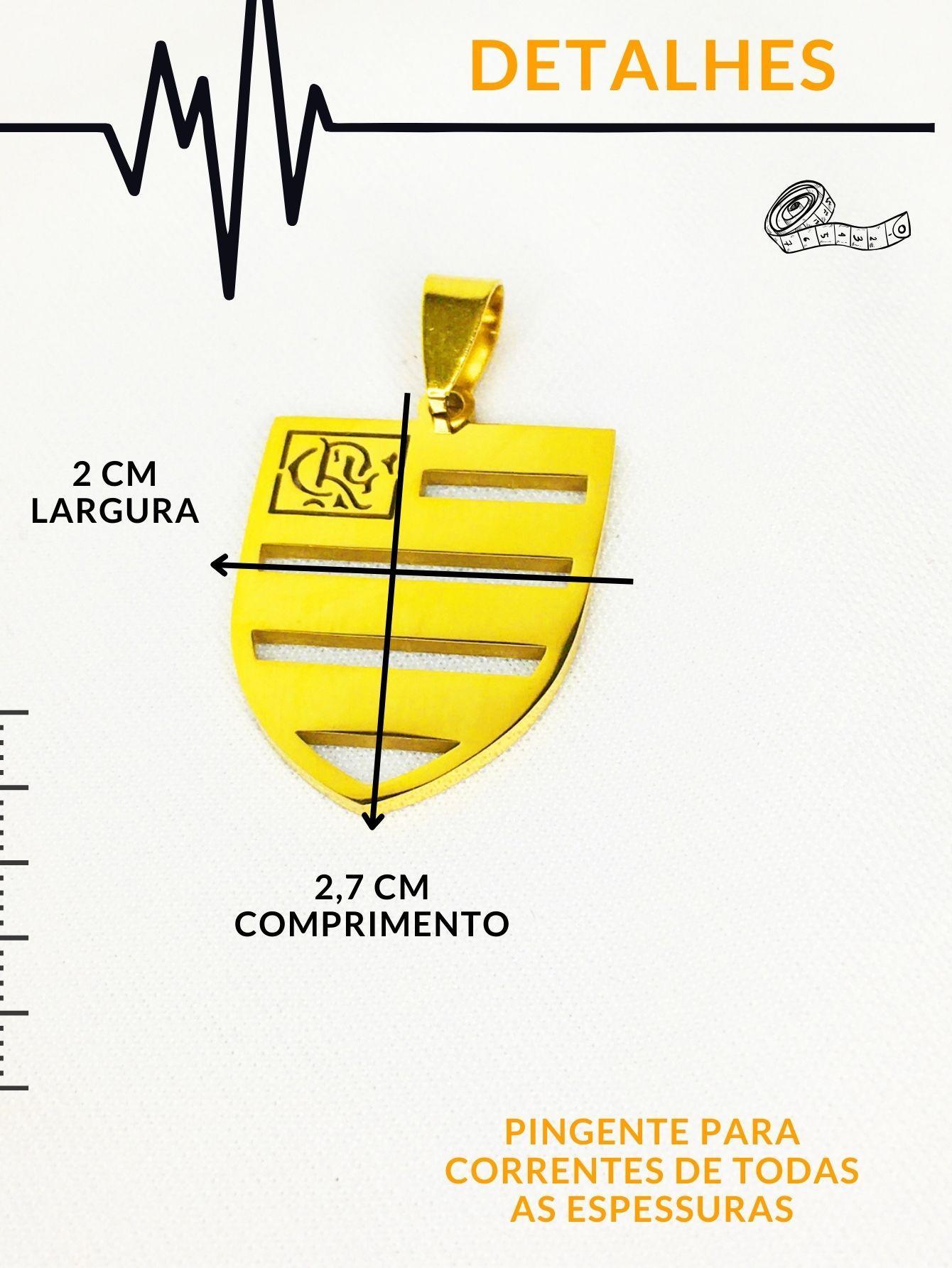 Miniatura Cordão Grumet 70Cm Pingente Escudo Vazado Time Flamengo