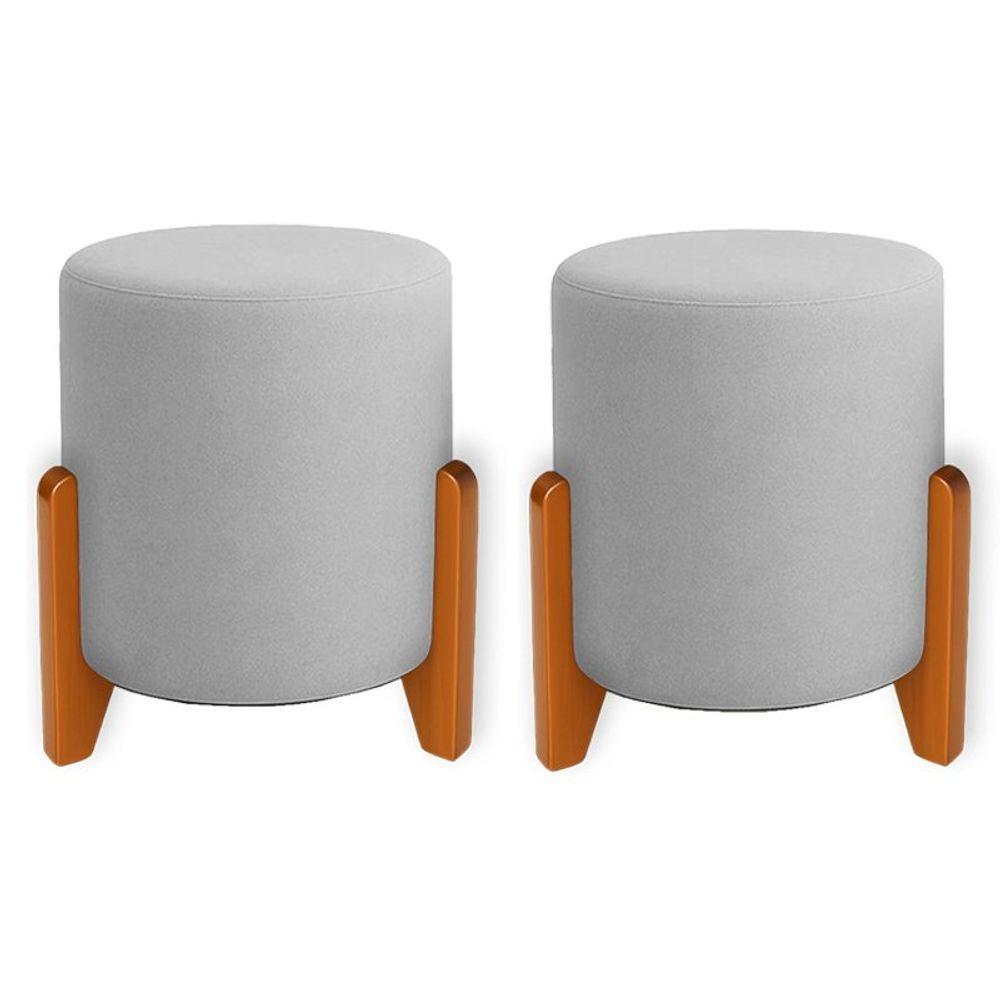 Miniatura Kit 2 Puffs Orgânicos Boucle Thor Com Pés De Madeira - 7 Decor Prata