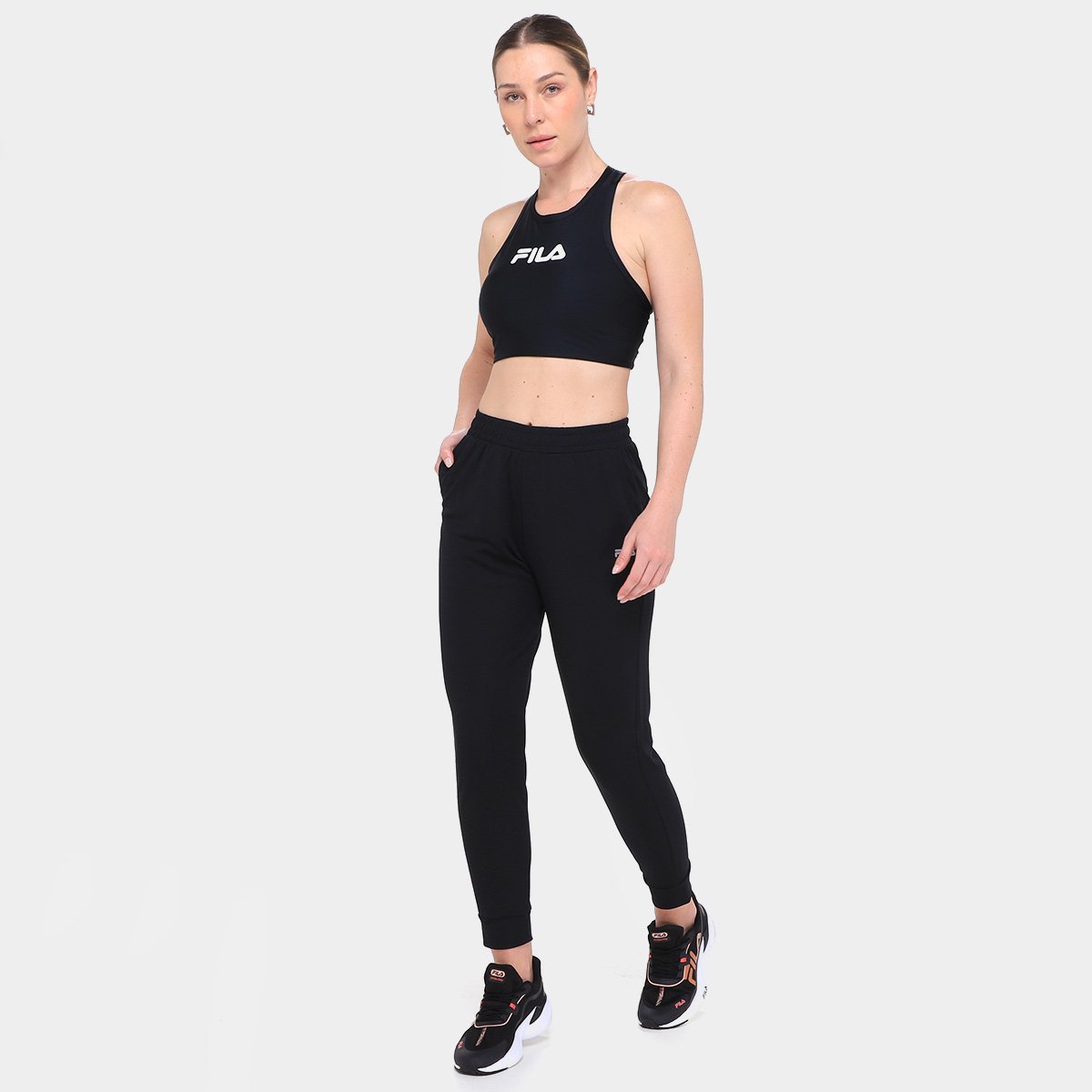 Miniatura Calça Fila Flow Essential Feminina Preto+Prata - GG