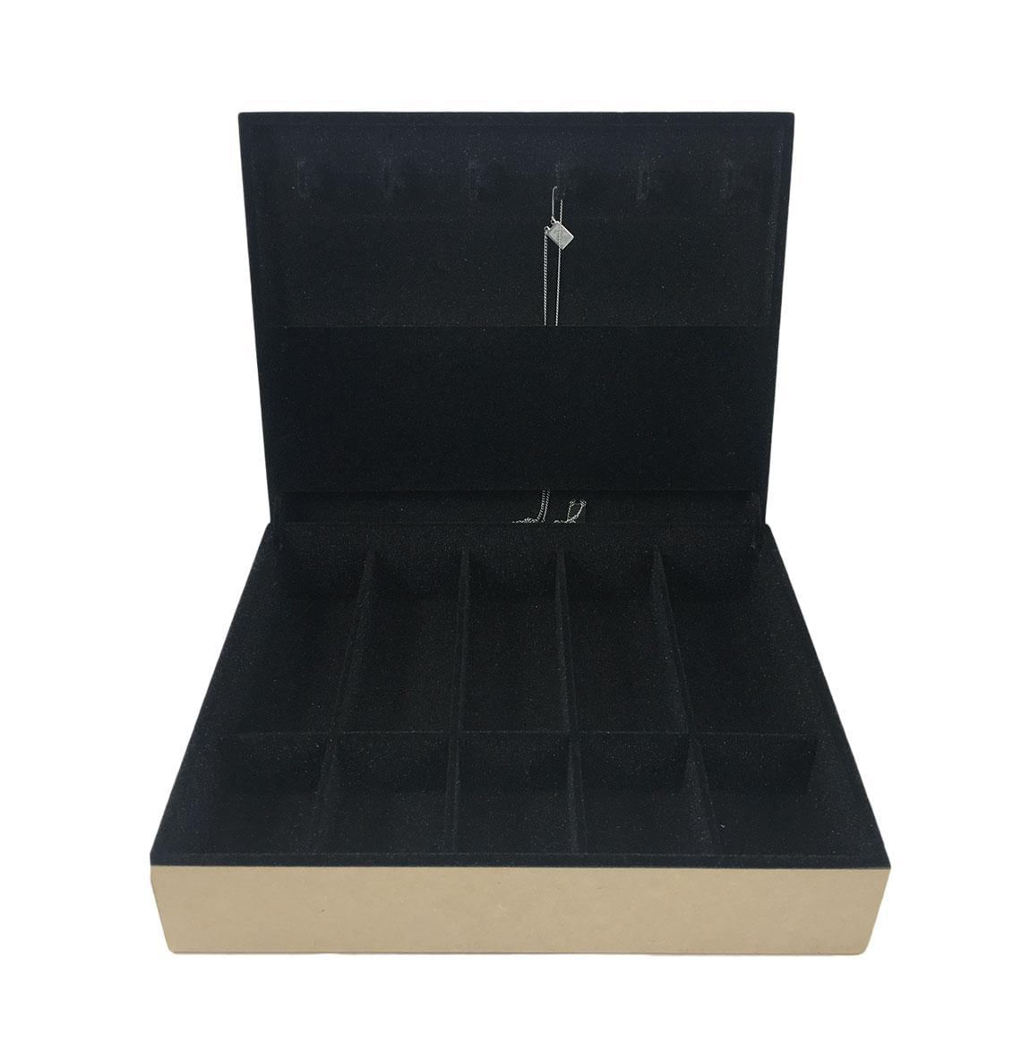 Miniatura Porta Colar, Relógio E Óculos Mdf Dobradiça Flocada Preto