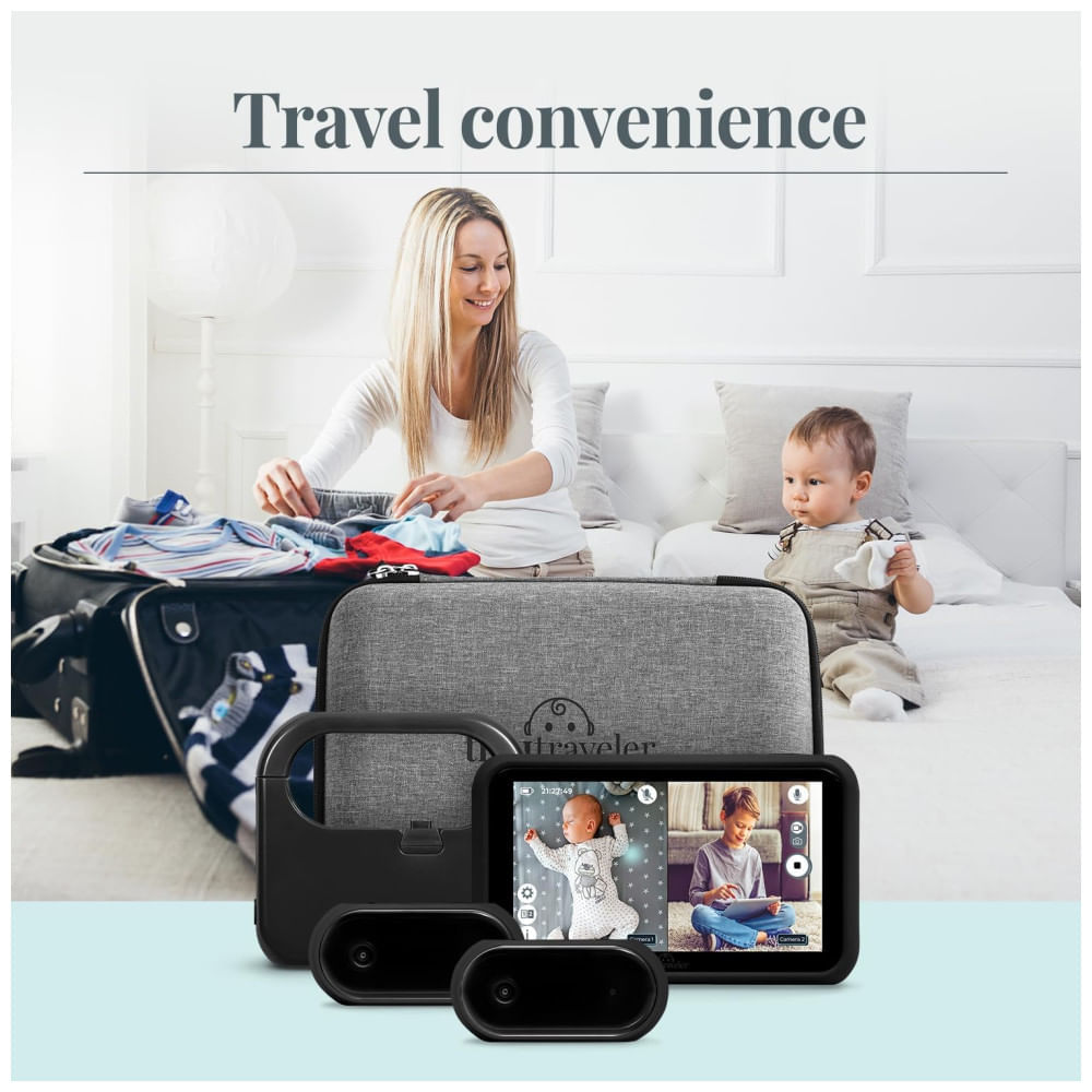 Miniatura Babá Eletrônica Kit de Viagem com Monitor Digital, Câmera sem Fio para Carro, Visão Noturna e Banco de Energia, Tiny Traveler, Preta 110v