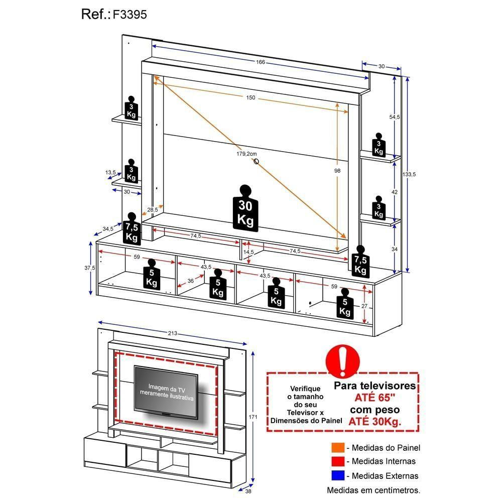 Rack Com Painel Tv 65" Madeirado/Branco