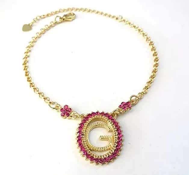 Miniatura Pulseira Inicial G Folheado a Ouro 18k