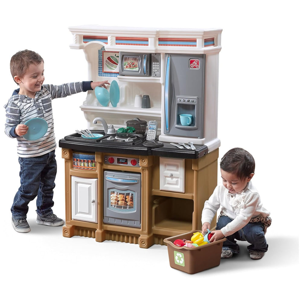 Miniatura Cozinha Infantil, Brinquedo Interativo com Luzes e Sons, Plástico Durável, 20 Acessórios, Para Crianças a Partir de 2 Anos, Step2, Cor Areia 110v