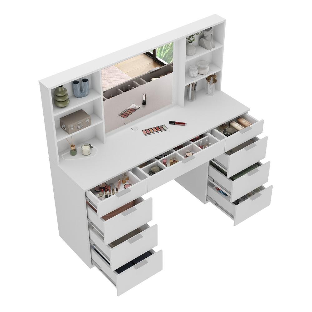 Miniatura Penteadeira 9 Gavetas com Espelho e LED 8402 Branco