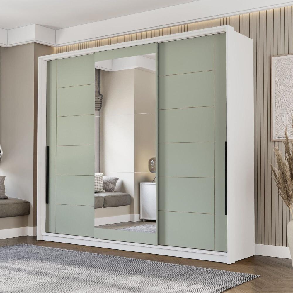 Miniatura Guarda Roupa 3 Portas de Correr 4 Gavetas com Espelho Lisboa Branco/Verde
