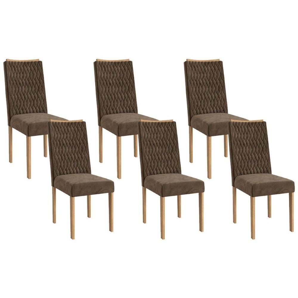 Miniatura Cadeira De Cozinha 2cad157ea Kit 6 Un Eucalipto Suede Marrom A033