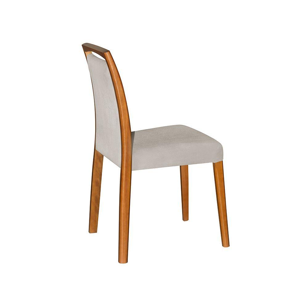 Miniatura Kit 2 Cadeiras De Jantar Estofadas Jade Linho Bege Base Madeira Maciça Mel