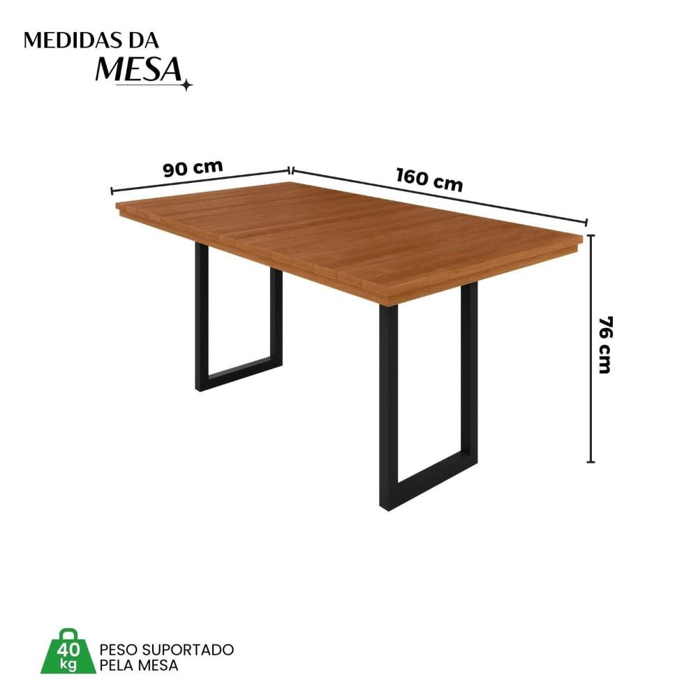 Miniatura Conjunto Itália Tampo Ripado Eucalípto 160x90cm com 6 Cadeiras Madri Preto/Bege