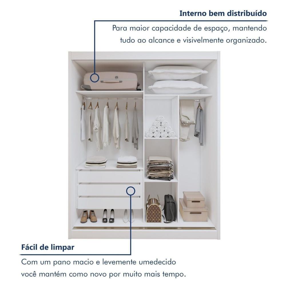 Guarda-roupa 2 Portas 100% Mdf Monte Rei Branco