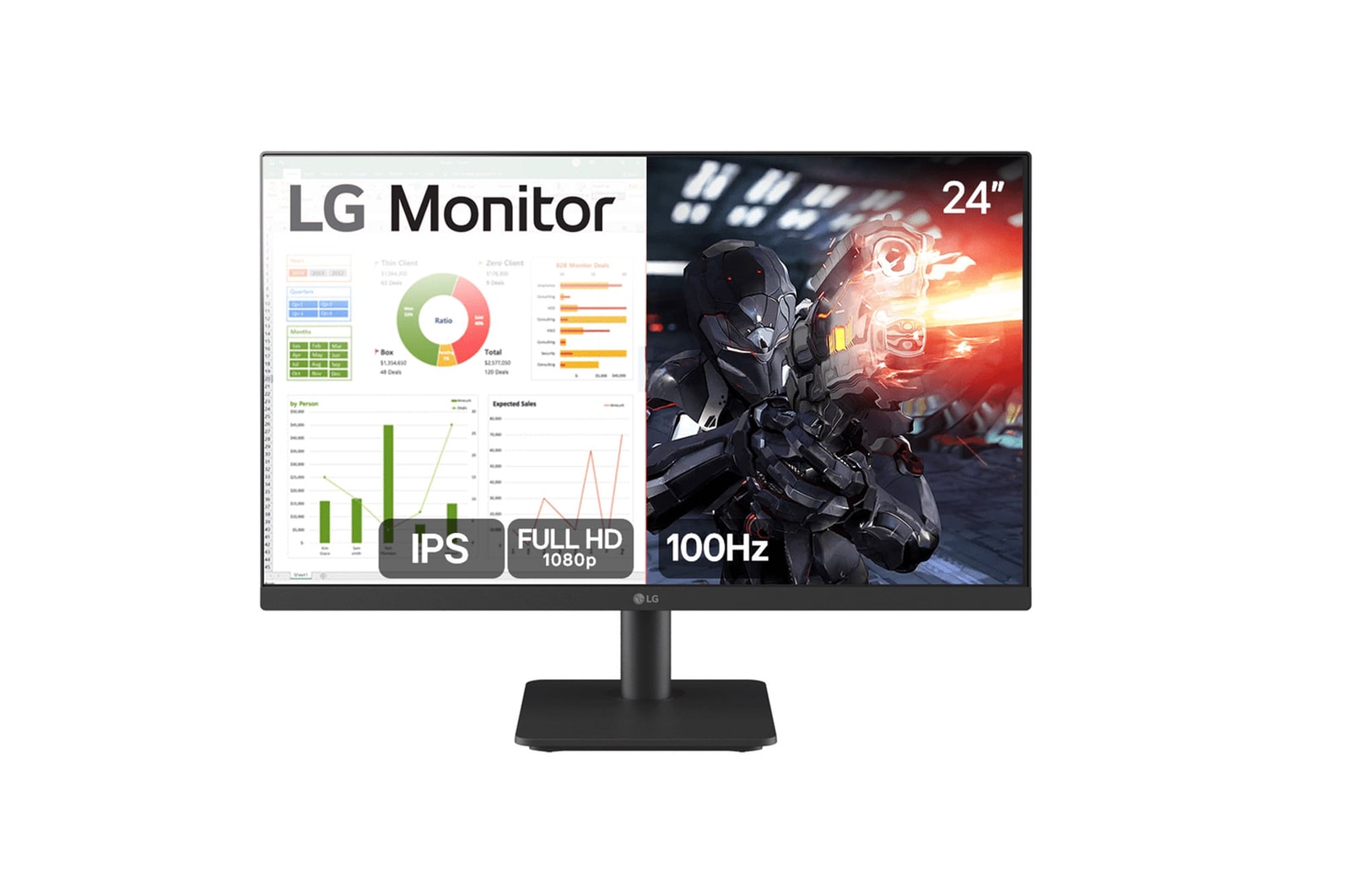 Miniatura Monitor LG 24” IPS, Full HD, 100Hz, HDMI, Ajuste de Inclinação - 24MS500-B