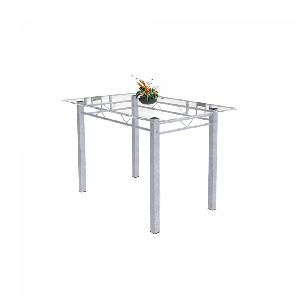 Miniatura Conjunto Mesa Tubular 120cm Tampo em Vidro com 4 Cadeiras Iris Soma Móveis Botanic Cinza/Pérola