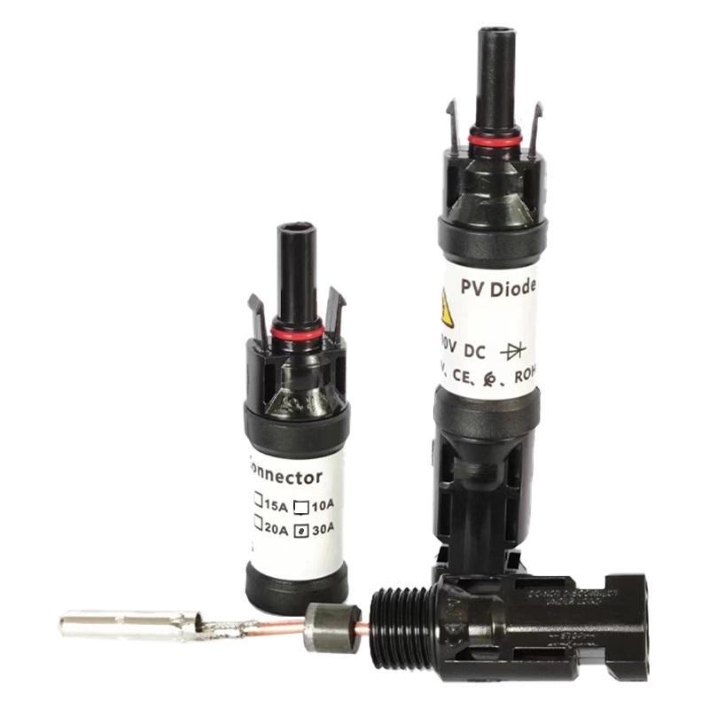 Miniatura Kit 2 Conector Mc4 Com Diodo 30A Ip67 Placa Energia Solar
