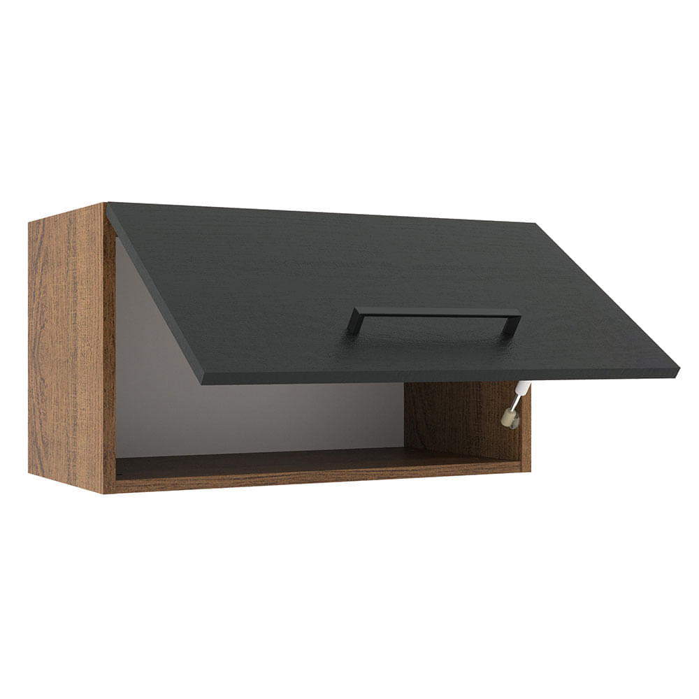 Armário Aéreo Madesa Agata 60 cm 1 Porta Basculante Rustic/Preto Cor:Rustic/Preto