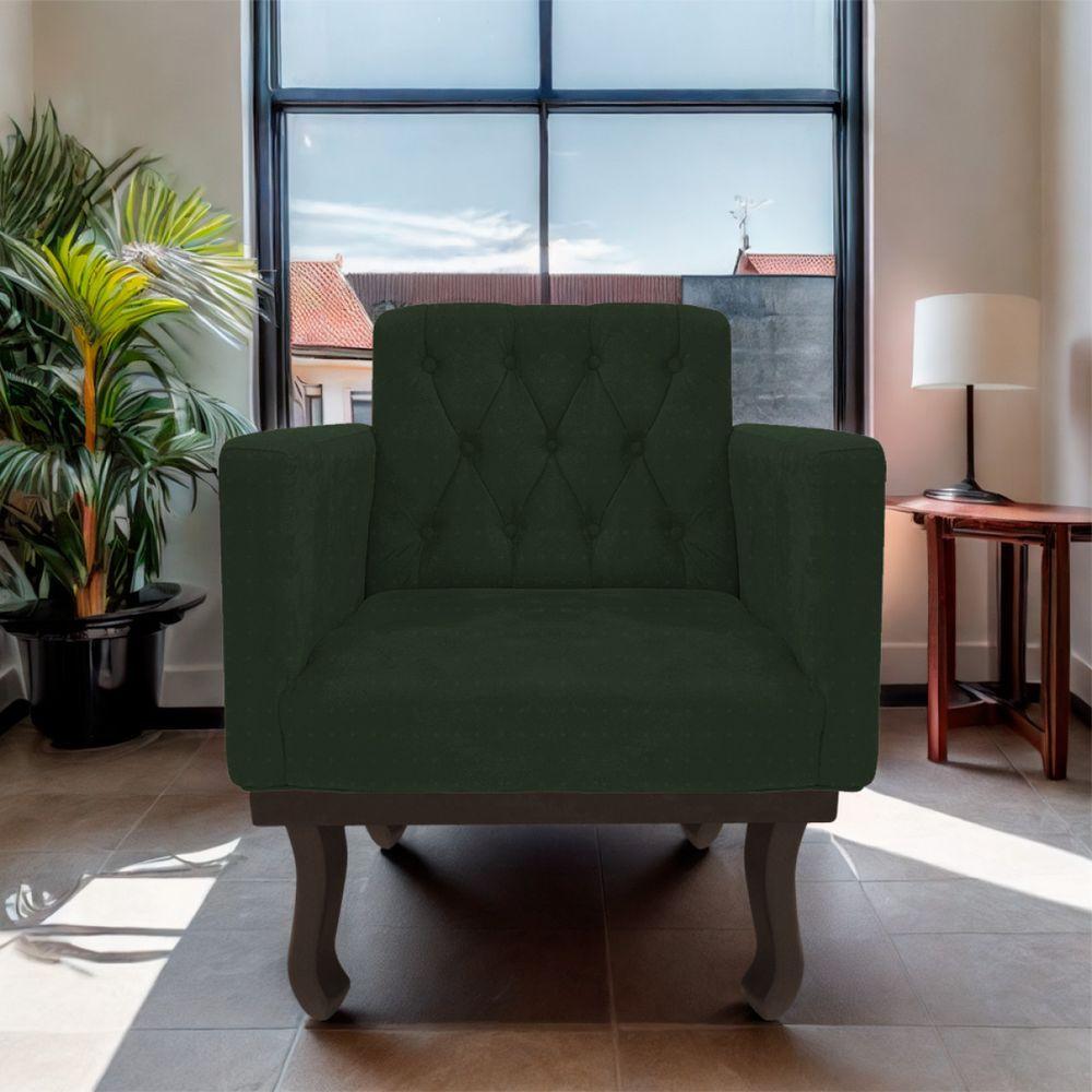 Miniatura Poltrona Decorativa Classic Pés Luiz Xv Linho - Doce Sonho Móveis Cor Verde