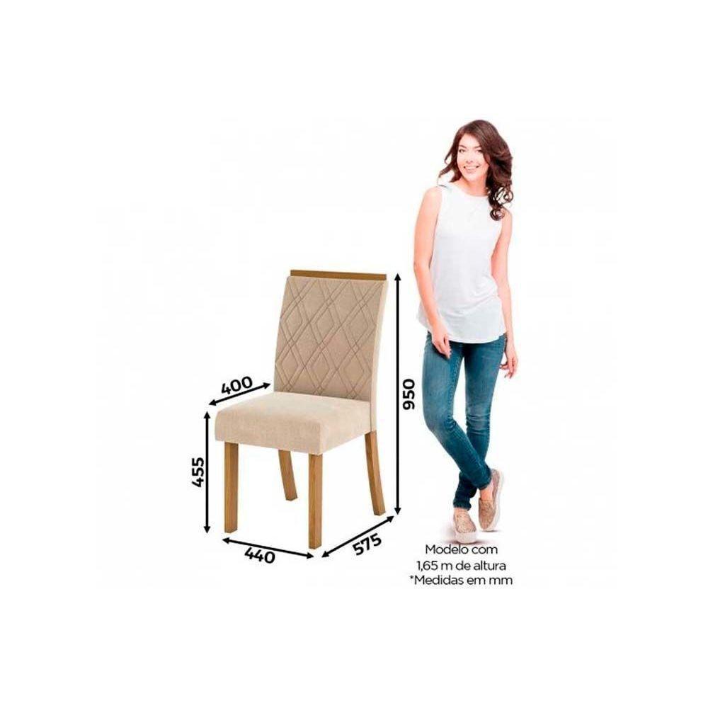 Miniatura Conjunto Mesa De Cozinha Vértice Tampo Madeirado Com Vidro 160x80cm E 6 Cadeiras Vita Nature Suede Light Bege Henn