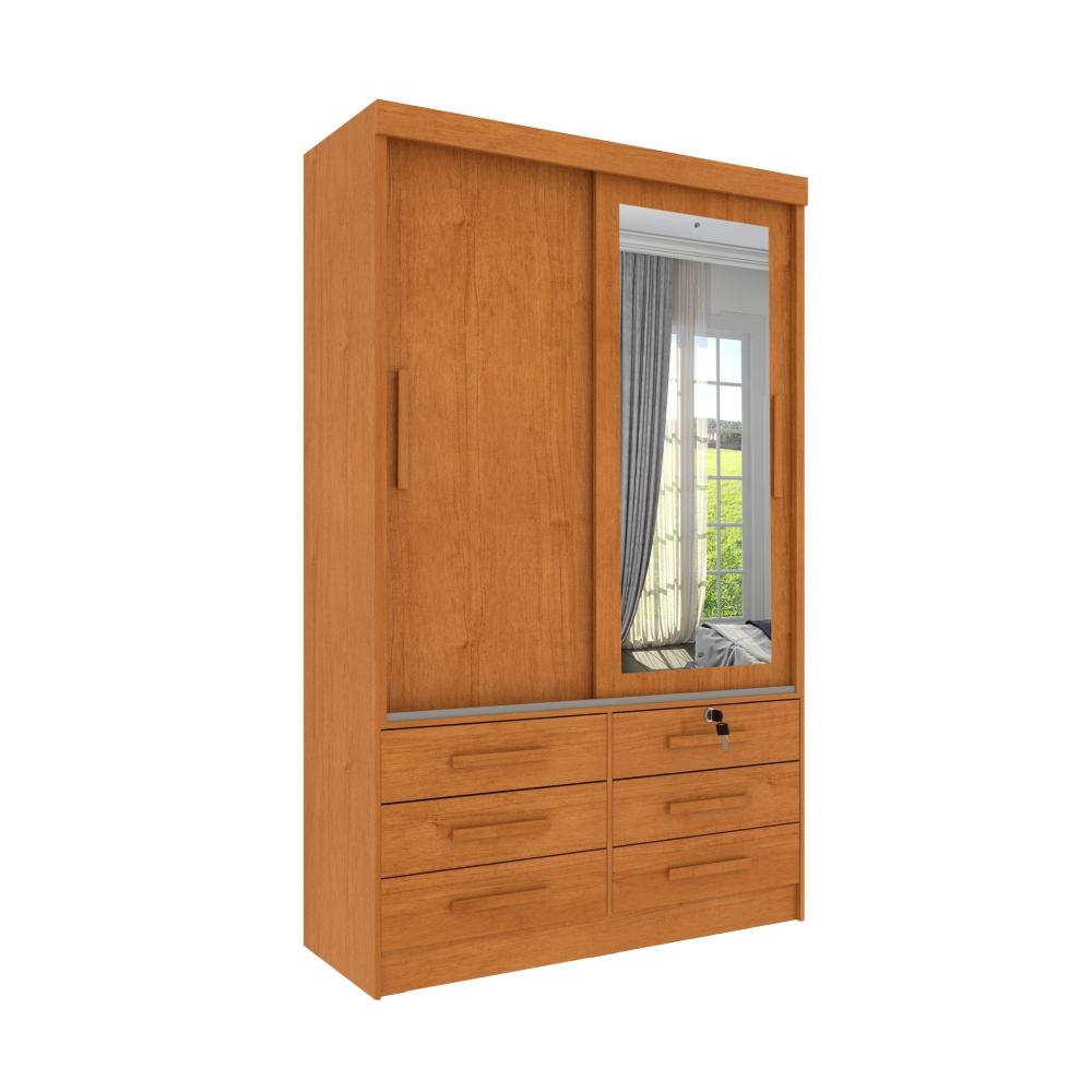 Miniatura Guarda Roupa Solteiro com Espelho 2 Portas 6 Gavetas 133cm Chicago Guarda Roupa 2 Portas 6 Gavetas Chicago Tcil Móveis Cinamomo