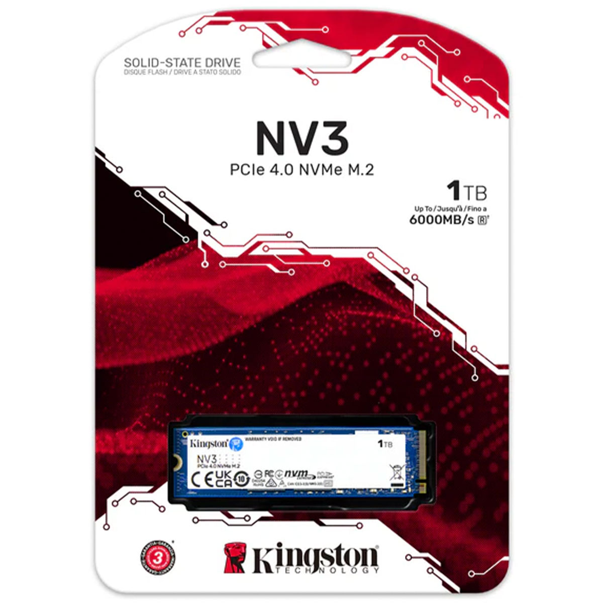 Miniatura SSD 1TB Kingston NV3, M.2 2280, NVMe PCIe 4.0 x4, Leitura 6000MB/s, Gravação 4000MB/s - SNV3S/1000G