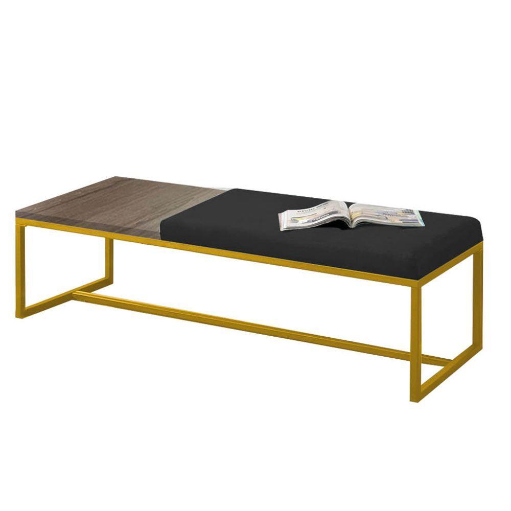 Miniatura Calçadeira Recamier Londres 160cm Dourado Corino Preto Mdf Madeira - Ahazzo Móveis