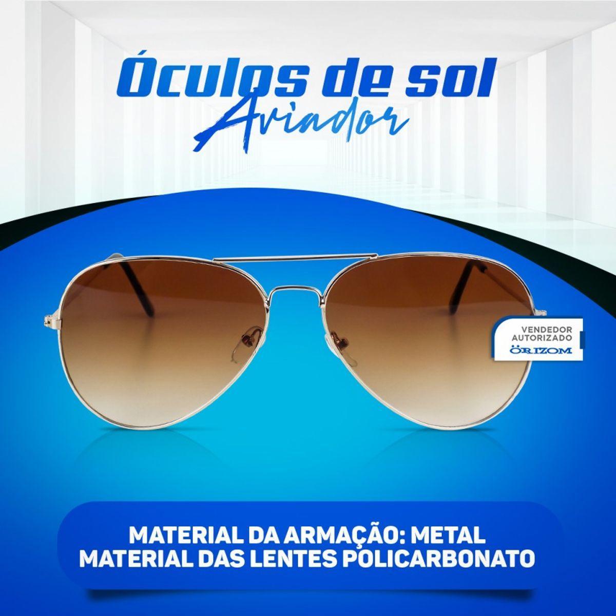Marrom Oculos Sol Masculino Aviador Banhado Ouro Aço Inox
