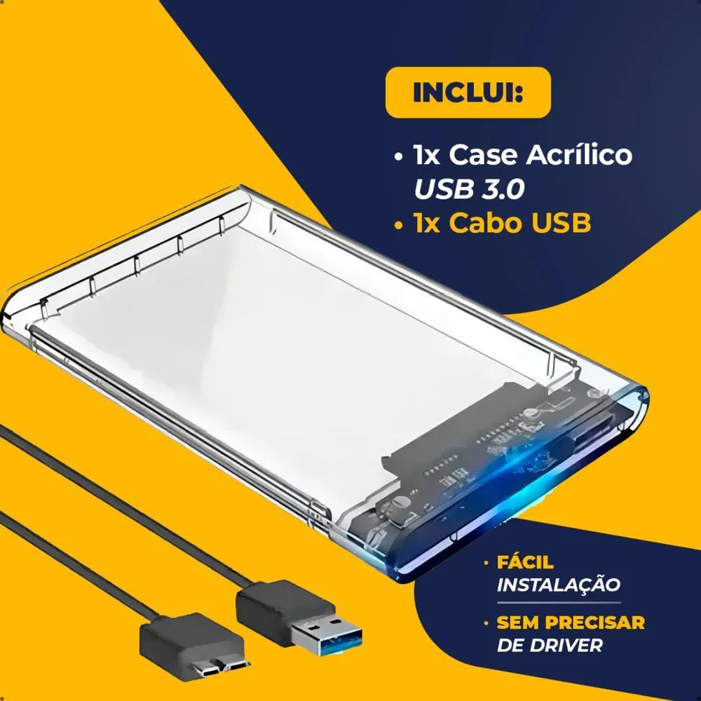 Miniatura Case Hd Sata 2.5 Usb 3.0 Transparente: Velocidade E Proteção